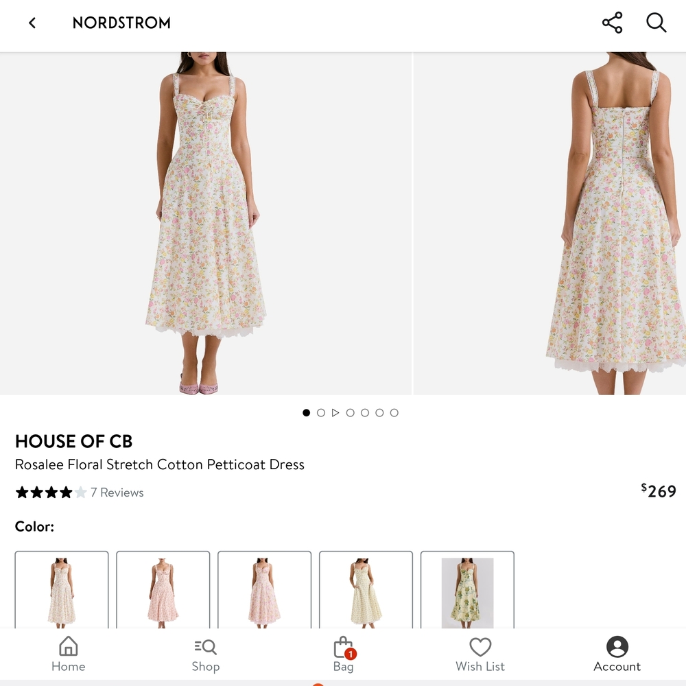 House of CB Pastel Floral Midi Dress in Pink and Yellow, XS